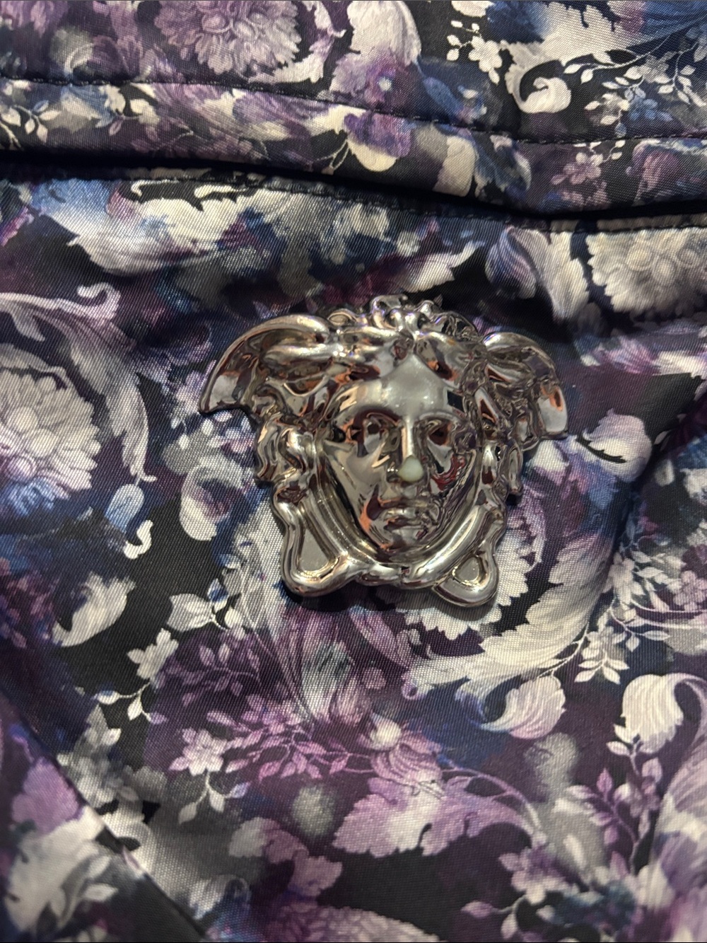Versace Purple Floral  Backpack with Silver Medusa Accent - Picture 3 of 17